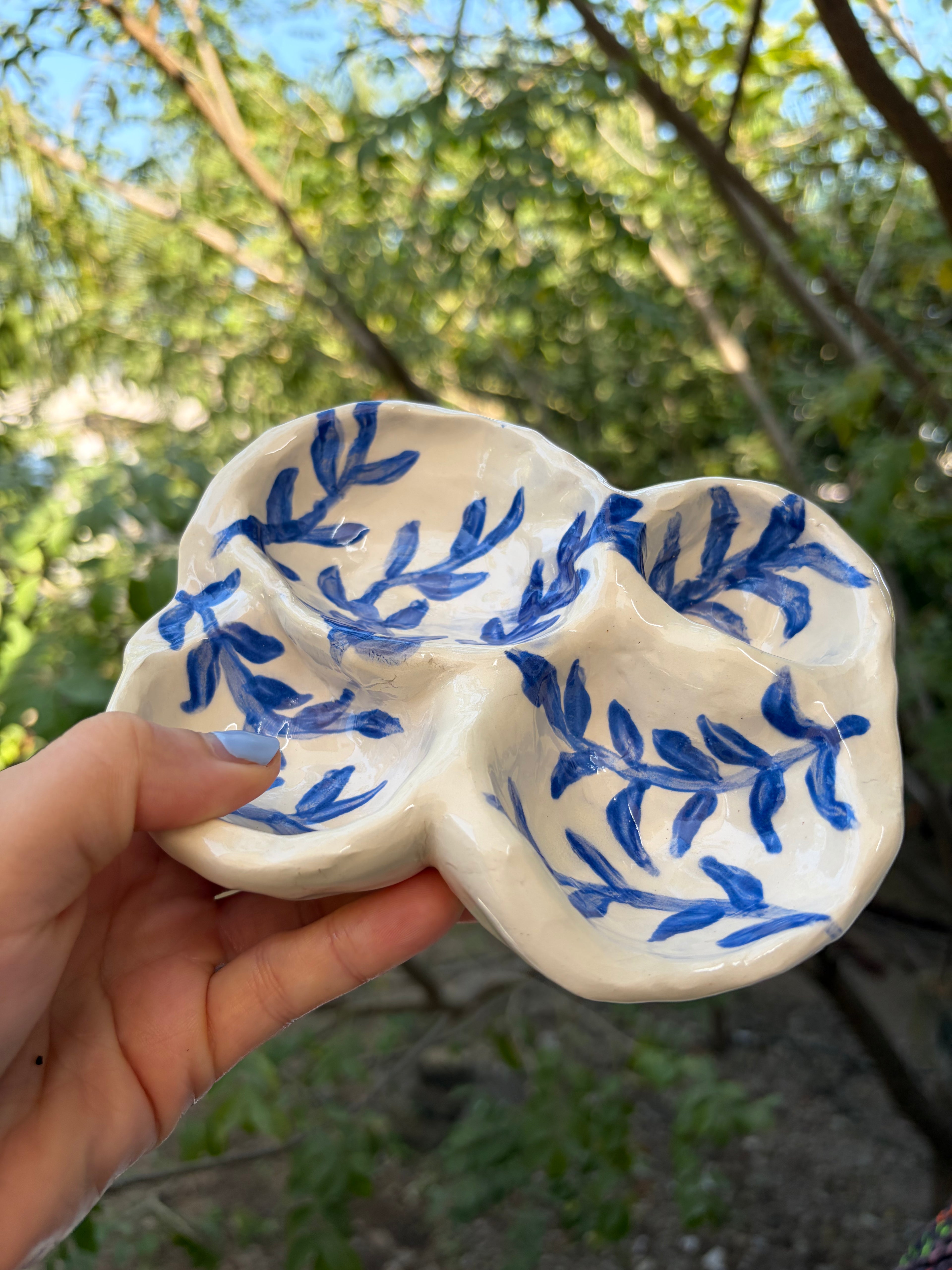 Blue floral trinket dish